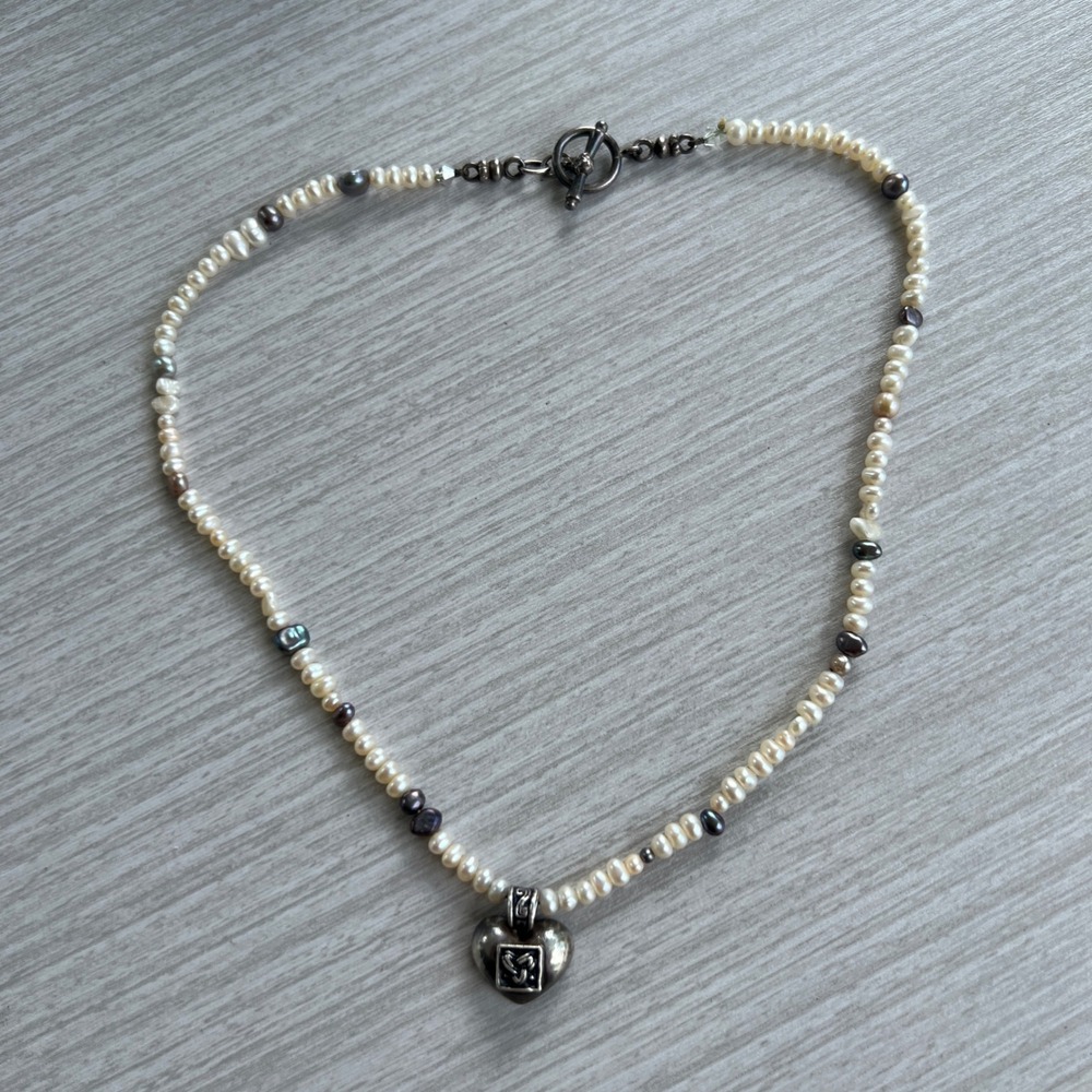 Sterling Silver Celtic Heart Freshwater Pearl Toggle Necklace White Iridescent